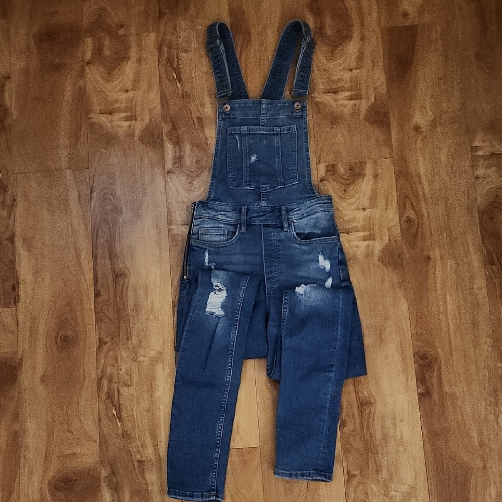 Distressed Denim Overalls